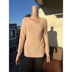 Banana Republic Wool Cashmere Blend Braided Neck Pink with Silver Thread Size S